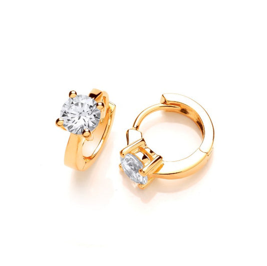 Tiny Gold Vermeil & Cubic Zirconia Huggie Earrings Earrings Cavendish French   