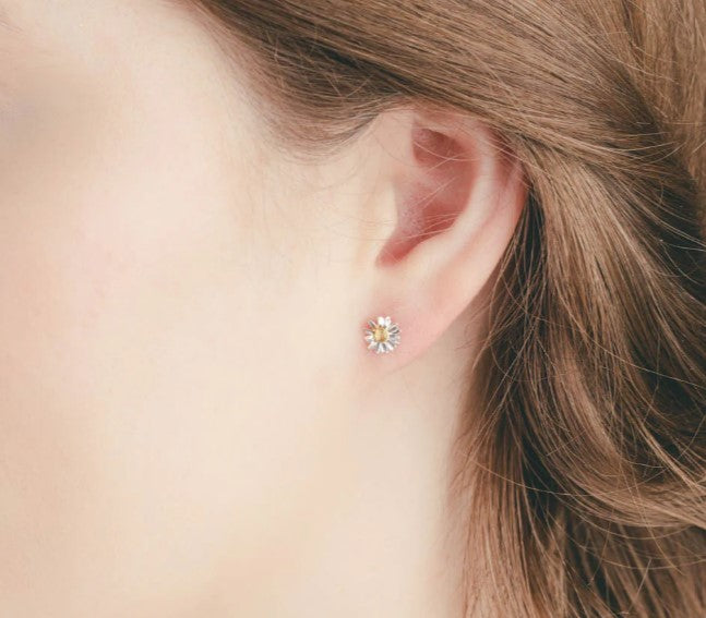Tiny Daisy Stud Earrings in Sterling Silver and Gold Earrings Amanda Coleman   