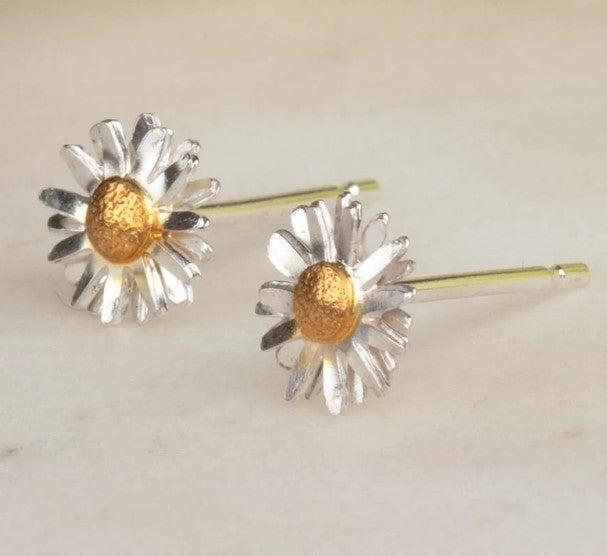 Tiny Daisy Stud Earrings in Sterling Silver and Gold Earrings Amanda Coleman   