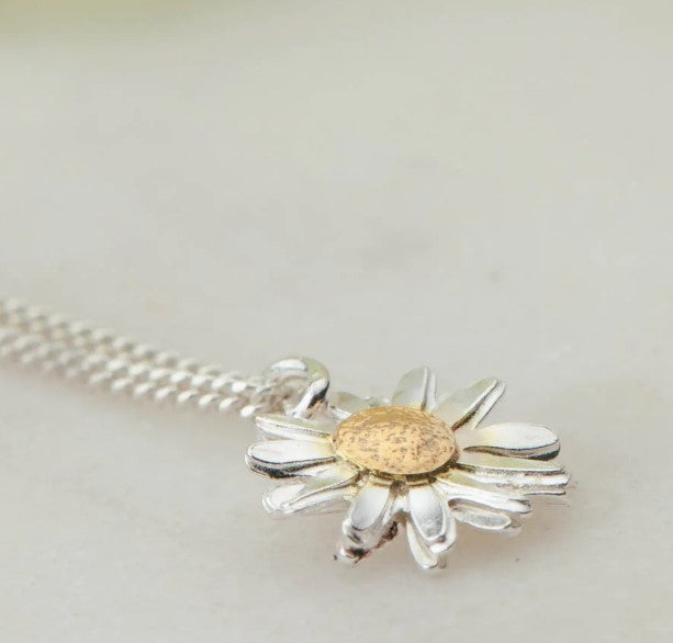 Sterling Silver and Gold Tiny Daisy Necklace Necklaces Amanda Coleman   