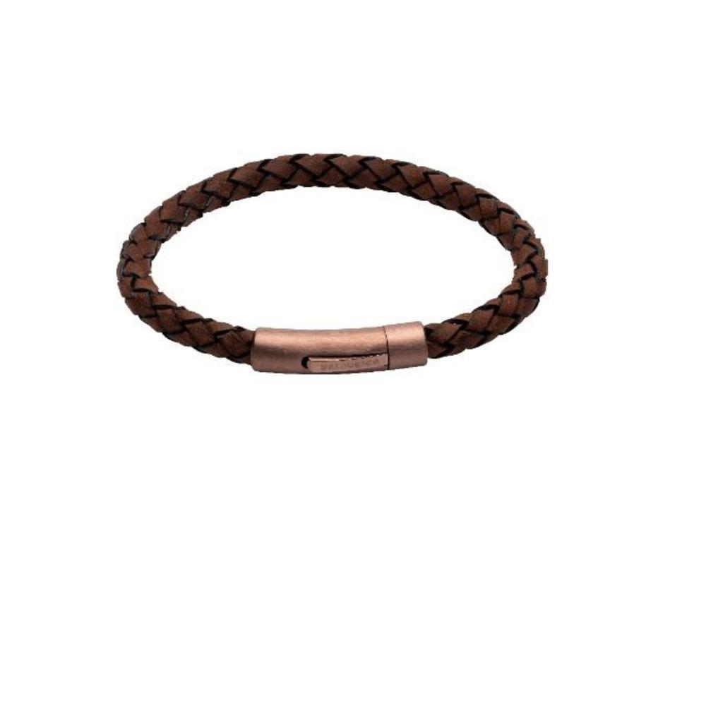 Dark brown plaited leather with brown steel clasp Bracelet Unique   