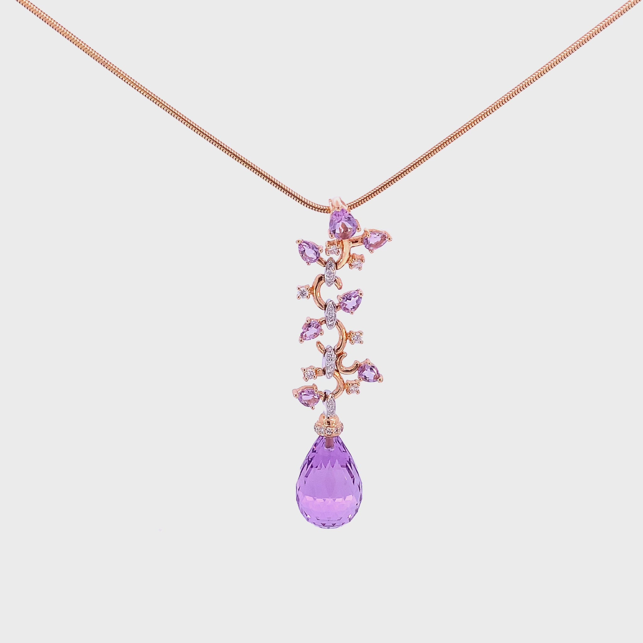 Buchwald 18ct rose gold amethyst briollette and diamond floral pendant Pendant Buchwald
