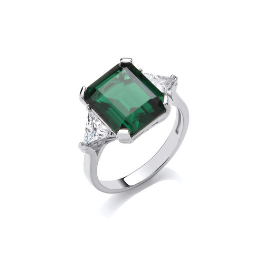 Silver Vintage Vegas Ring with Emerald Cubic Zirconia Ring Cavendish French   