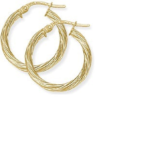 9ct Yellow gold medium twisted creole hoop earrings Earrings Stubbs   