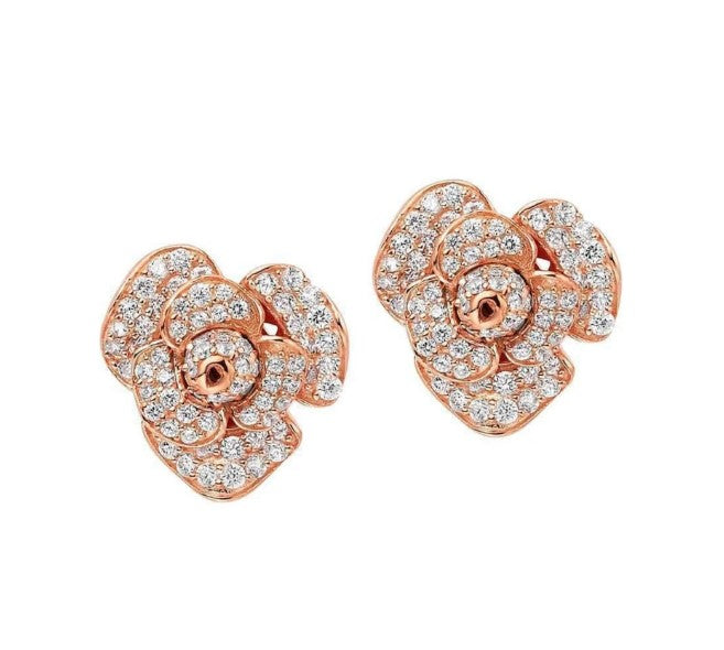 Fei Liu Silver rose gold plate peony stud earrings with  cubic zirconia Earrings Fei liu   