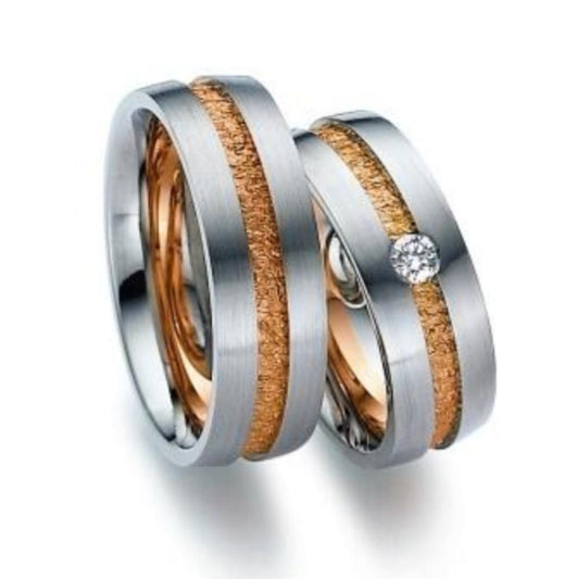 18ct white gold band with rose gold textured centre Ring Gerstner   