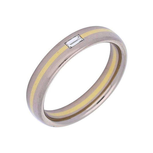 Gerstner 18ct white gold band with yellow stripe and baguette cut diamond Ring Gerstner   