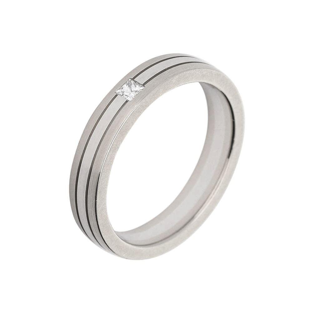 Gerstner Platinum band with white gold stripe and princess cut diamond size T Ring Gerstner   