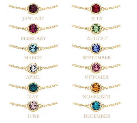 Gold Plated Birthstone Bracelet with Crystal charm -Select Month Bracelet Gecko