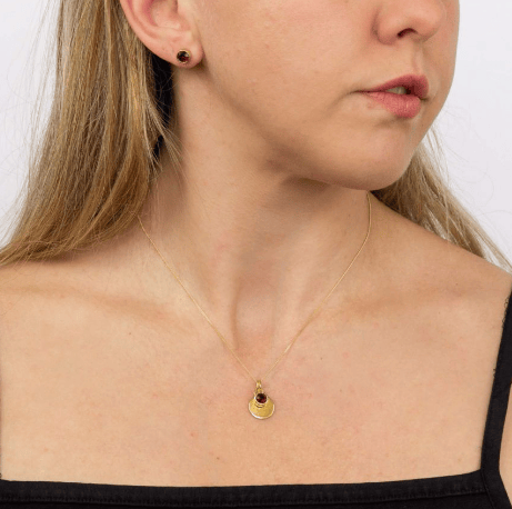 Gold Plated Crystal Birthstone Necklace With Engravable Disc - Select Month Pendant Gecko