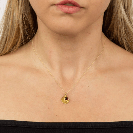 Gold Plated Crystal Birthstone Necklace With Engravable Disc - Select Month Pendant Gecko
