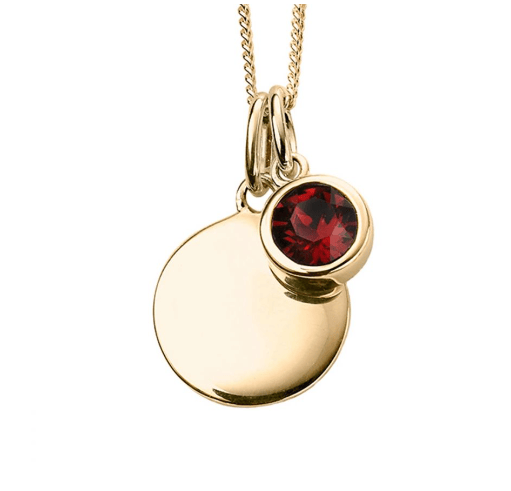 Gold Plated Crystal Birthstone Necklace With Engravable Disc - Select Month Pendant Gecko