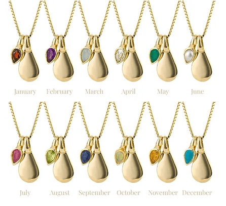 Gold Plated Semi-Precious Birthstone Necklace - Select Month Pendant Gecko