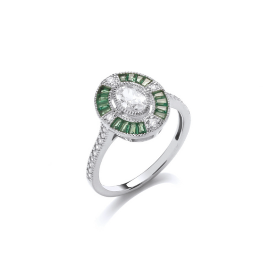 Silver Grand Deco Ring with Emerald Cubic Zirconia Ring Cavendish French   