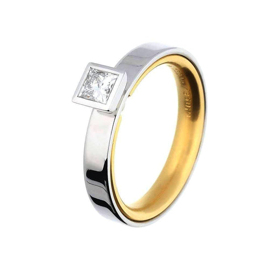 Platinum & 18ct Gold princess cut 0.40ct Natural Diamond ring FVVS Ring Henrich & Denzel   