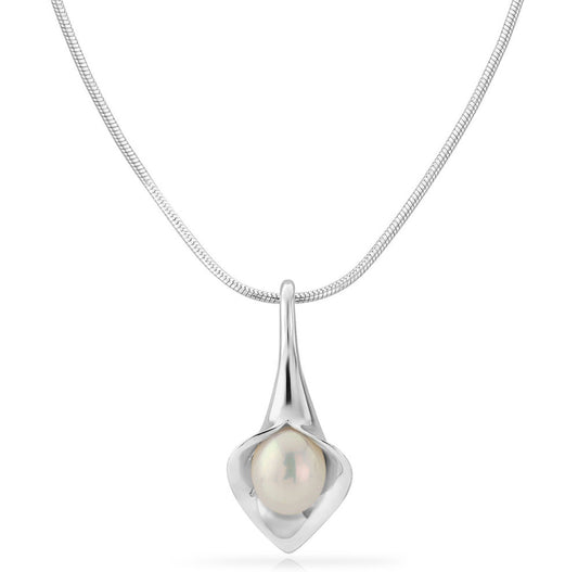 Amanda Cox Silver medium white pearl short calla lily pendant Neckwear Amanda Cox   