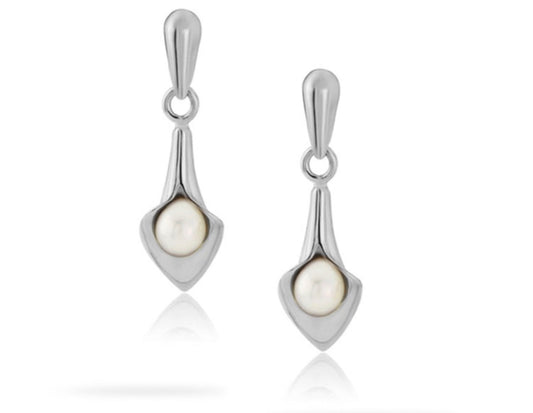 Amanda Cox Silver small white pearl short calla lily drops Earrings Amanda Cox   