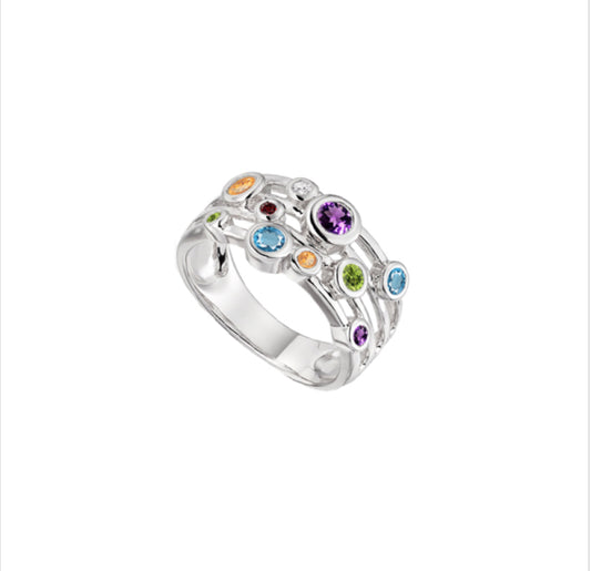 Silver & coloured cubic zirconia bubble ring  Rock Lobster Jewellery   