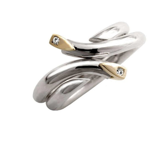 Silver & 9ct gold Diamond interlocking ring Ring Church House M  