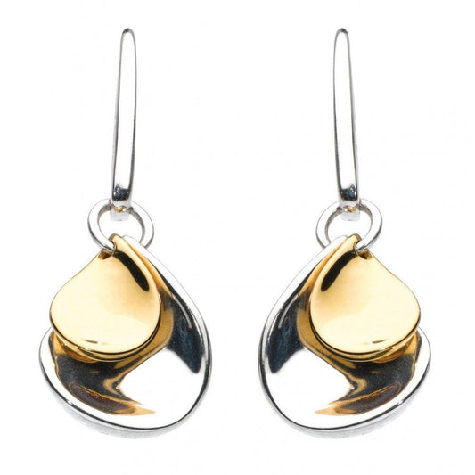 Kit Heath Silver gold double petal hook earrings Earrings Kit Heath   