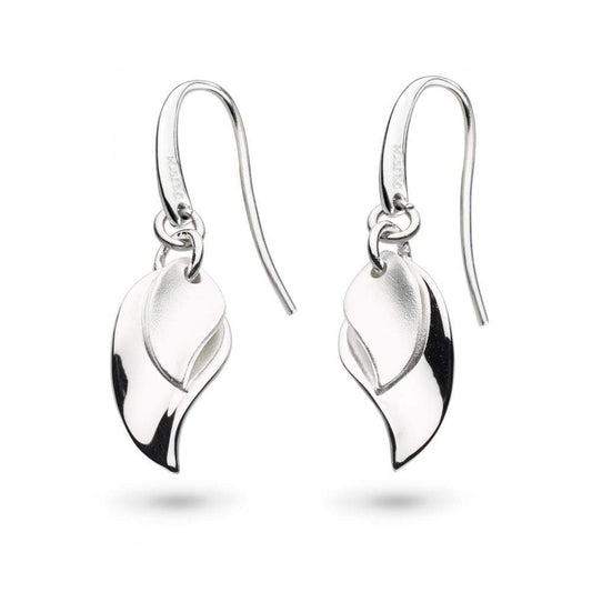 Silver matt enchanted double leaf hook earrings Earrings Kit Heath   