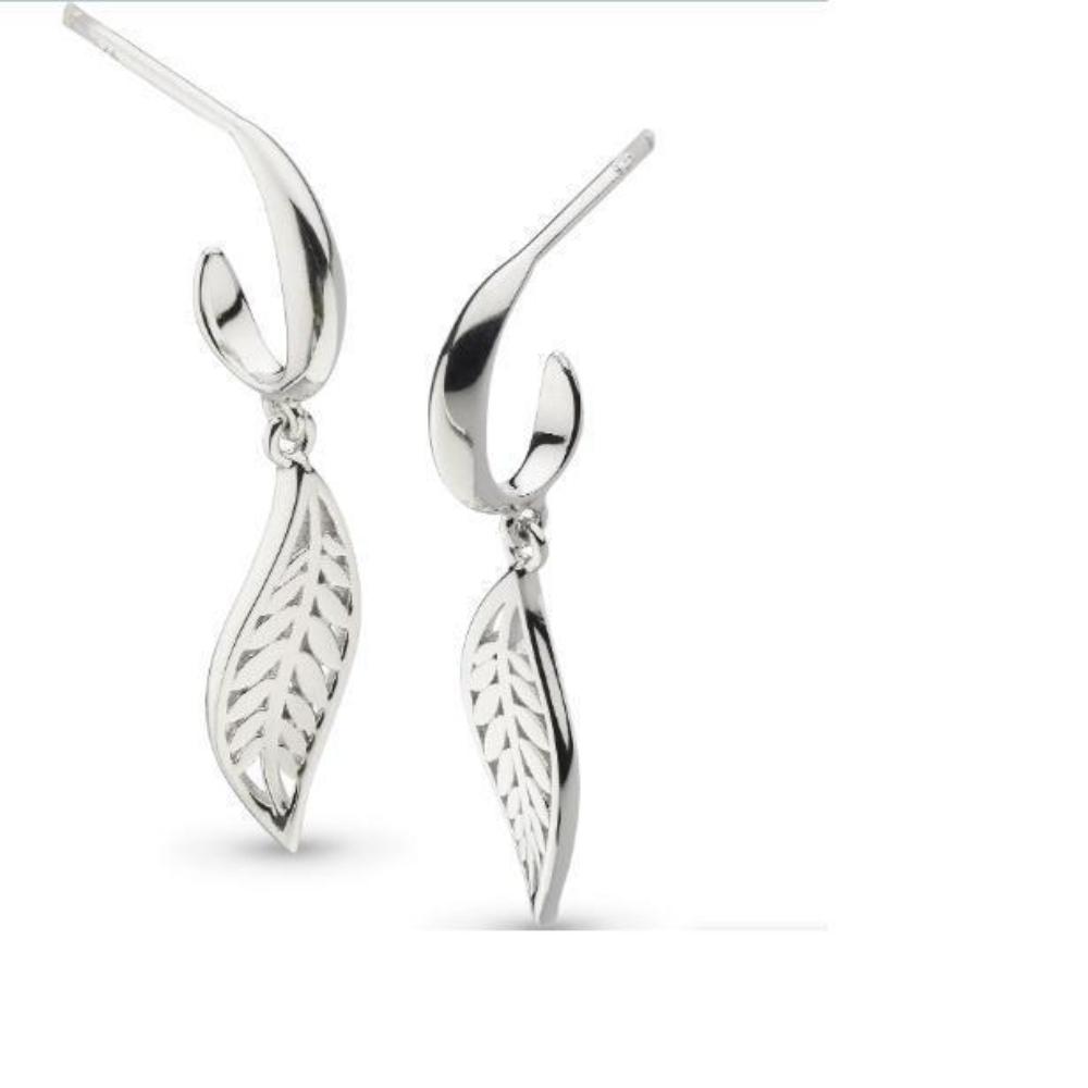 Silver blossom Eden small leaf hoop drop earrings Earrings Kit Heath   