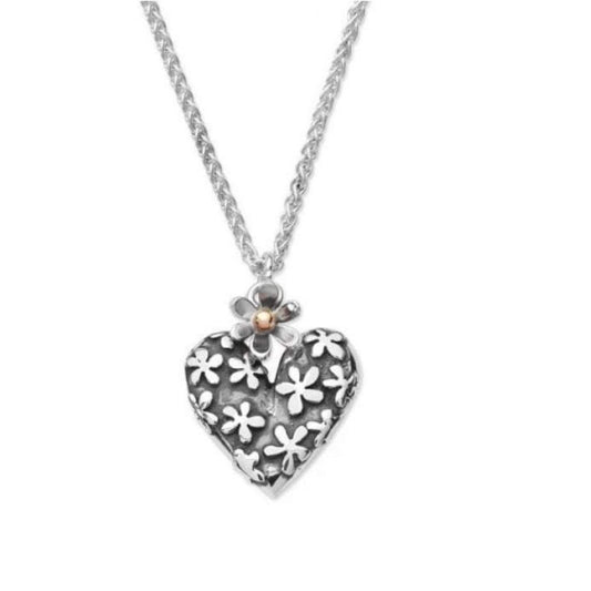 Silver 9ct hearts and flowers necklace Pendant Linda Macdonald   
