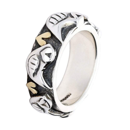 Linda Macdonald Silver gold happy bird ring sizes L & M Ring Linda Macdonald   