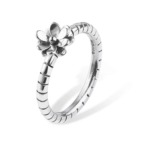Linda Macdonald Silver striped band flower ring Ring Linda Macdonald   