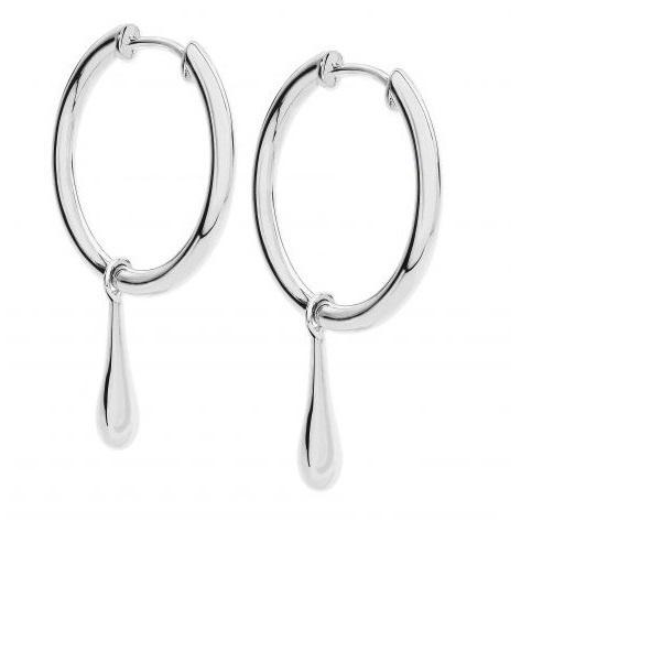 Silver hoops with drip pendant detail Earrings Lucy Q   
