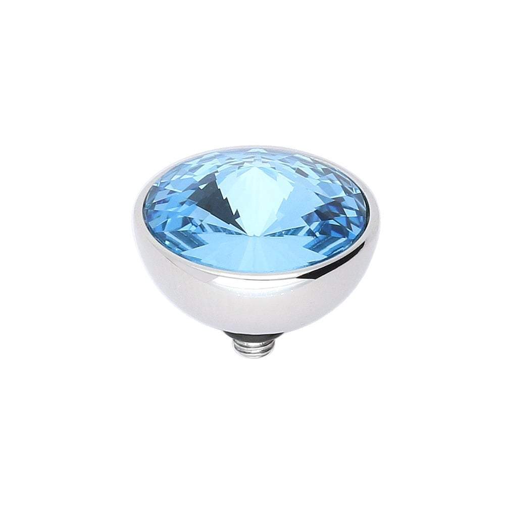 Qudo Steel aquamarine swarovski 13mm bottone ring top Ring Topper Qudo Composable Rings   