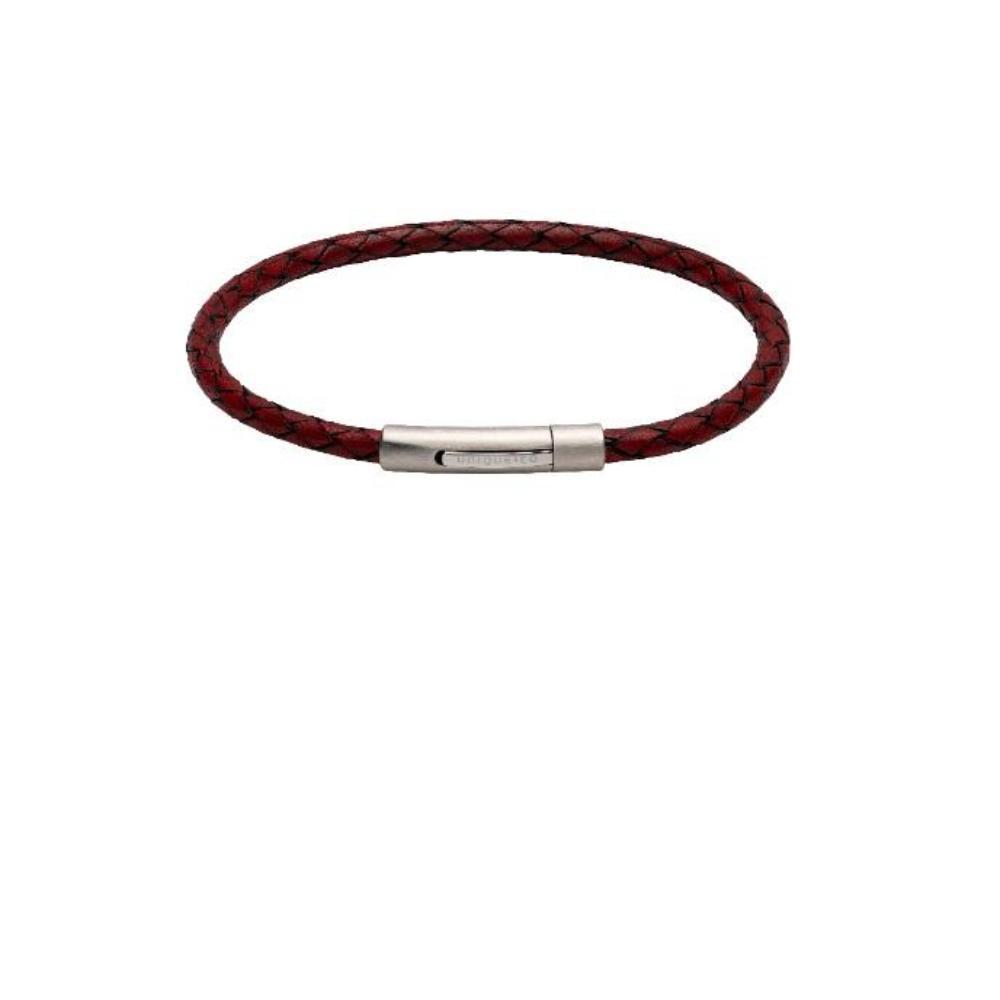 Red Leather plaited slim bracelet with matt steel clasp Bracelet Unique   