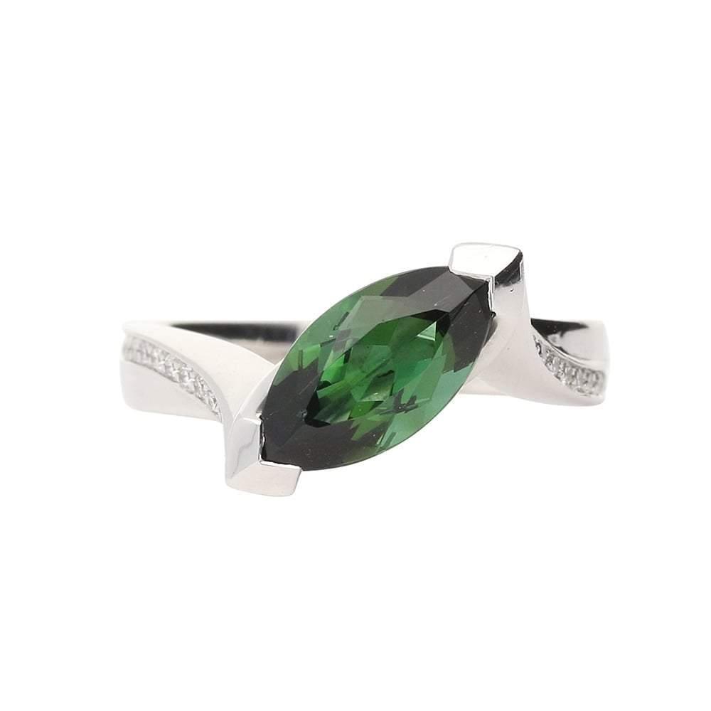 18ct white gold green tourmaline and diamond ring Ring Hans Rivoir   