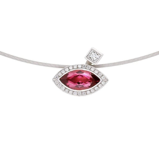 18ct white gold pink tourmaline diamond necklace Pendant Hans Rivoir   