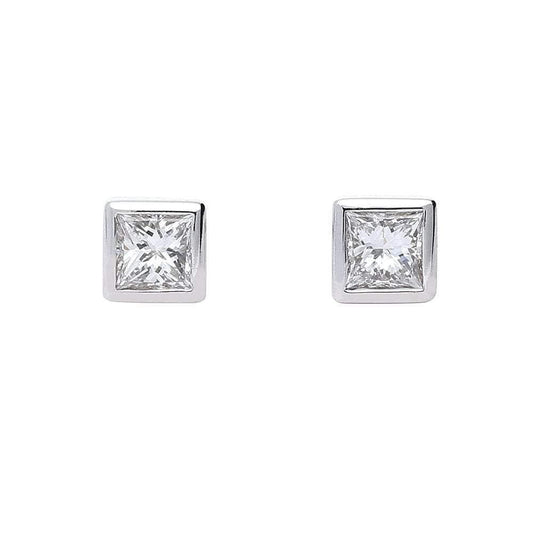 18ct white gold princess cut 0.40ct diamond earrings with rubover setting Earrings Rock Lobster   