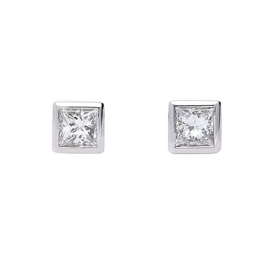 18ct white gold princess cut 0.40ct diamond earrings with rubover setting Earrings Hans Rivoir   