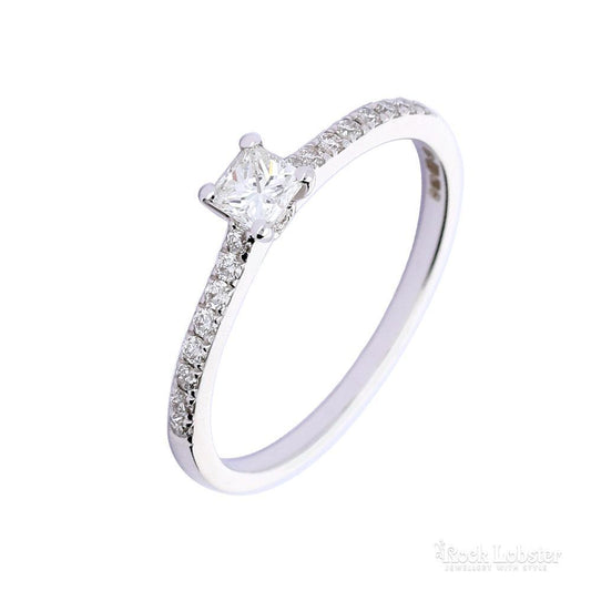 18ct white gold princess 0.15ct natural diamond shoulder ring  GVS Ring Rock Lobster   