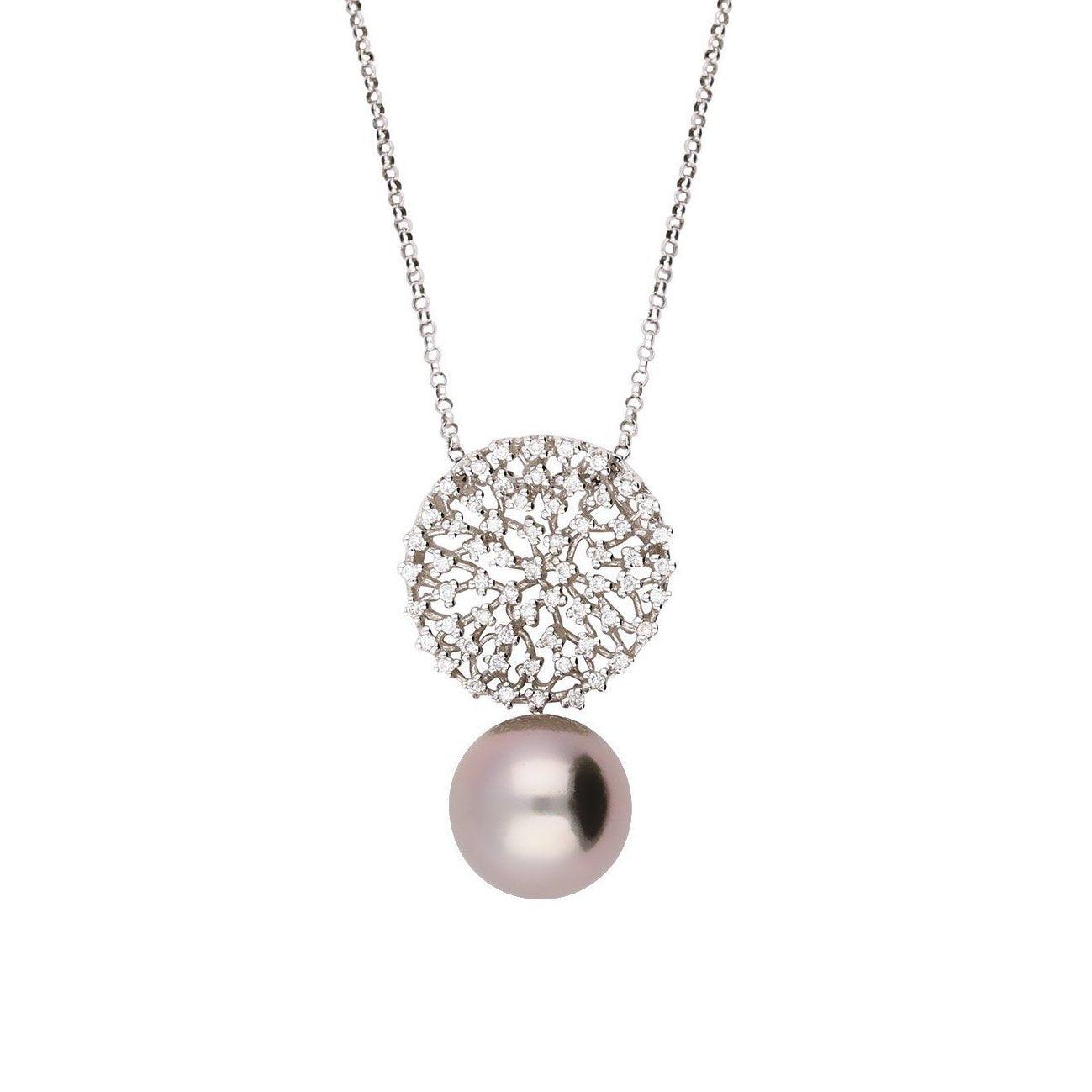 18ct white gold tahitian pearl 0.27ct diamond cluster necklace Neckwear Gellner   
