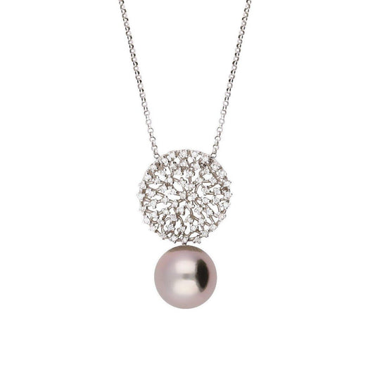 18ct white gold tahitian pearl 0.27ct diamond cluster necklace Neckwear Gellner   