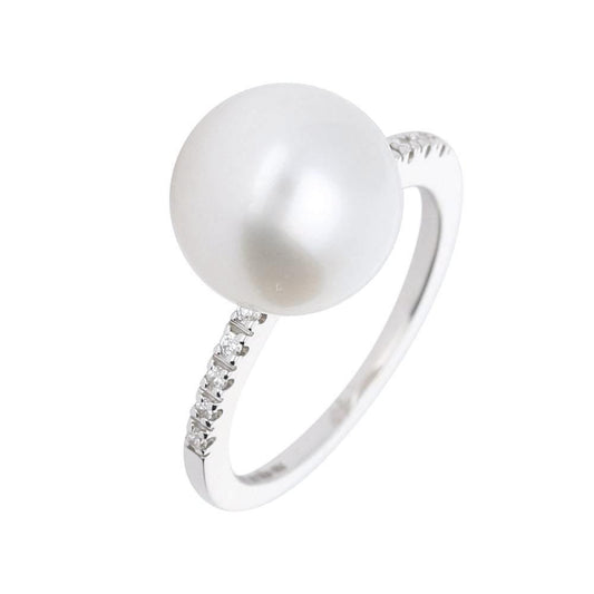 18ct white gold white southsea pearl ring with diamond shoulders size L Ring Gellner   