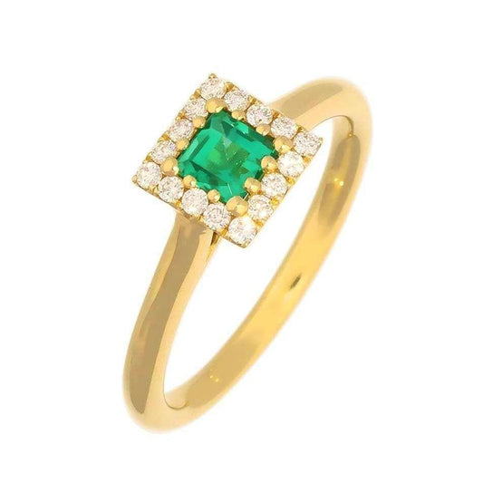 18ct Yellow Gold  Emerald and Diamond  halo ring size M Ring Hans Rivoir   