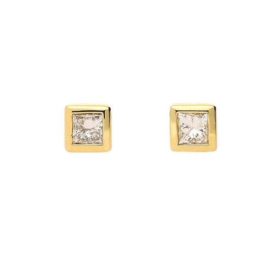 18ct yellow gold princess cut 0.15ct diamond earrings with rubover setting Earrings Rock Lobster   