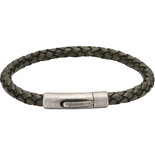 Antique steel and faded black plaited leather bracelet Bracelet Unique   