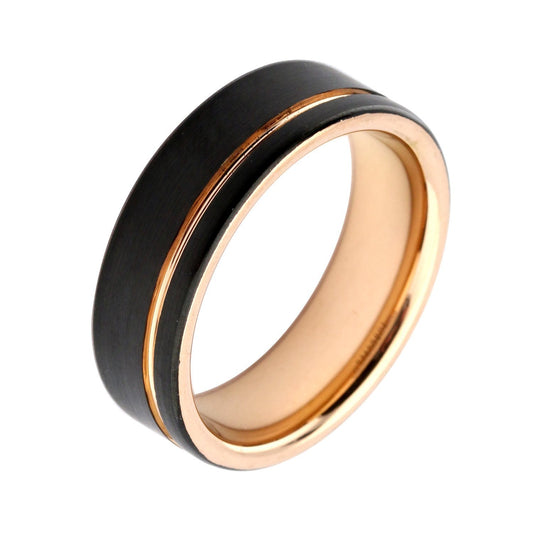 Black plated steel and rose gold grooved ring size Y Ring Unique   