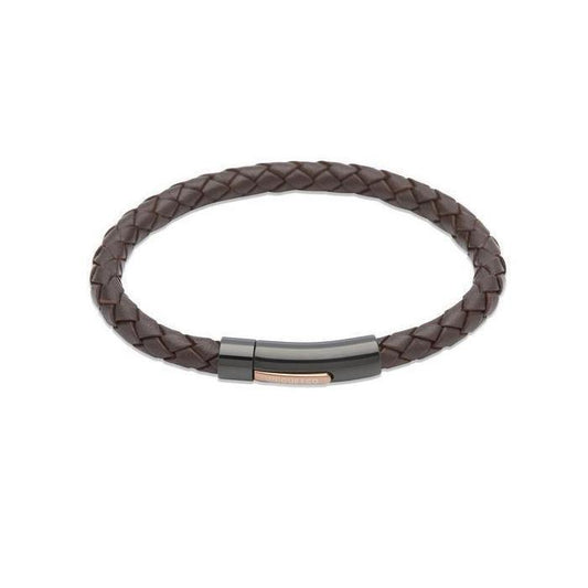 Black steel and Brown plaited leather bracelet Bracelet Rock Lobster   
