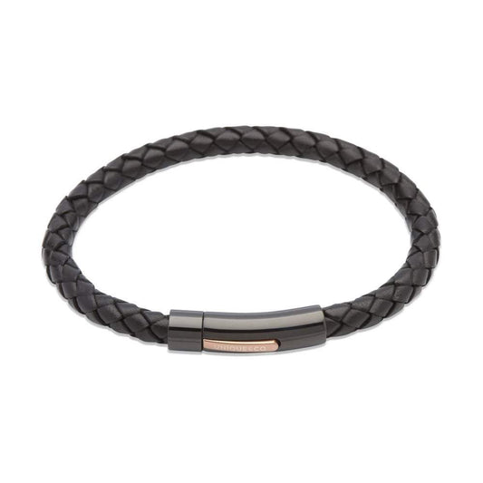 Black steel with rose gold detail leather plaited bracelet Bracelet Rock Lobster 21cm  