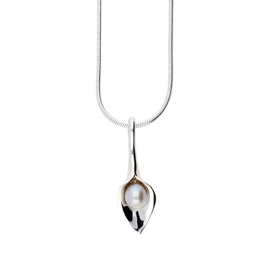 Amanda Cox Silver small grey pearl short calla lily pendant Pendant Amanda Cox   