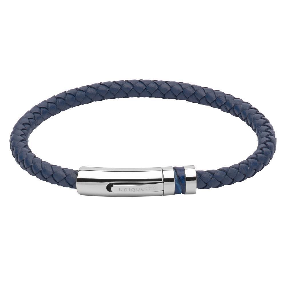 Navy plaited leather bracelet with a blue inlaid steel clasp Bracelet Rock Lobster   
