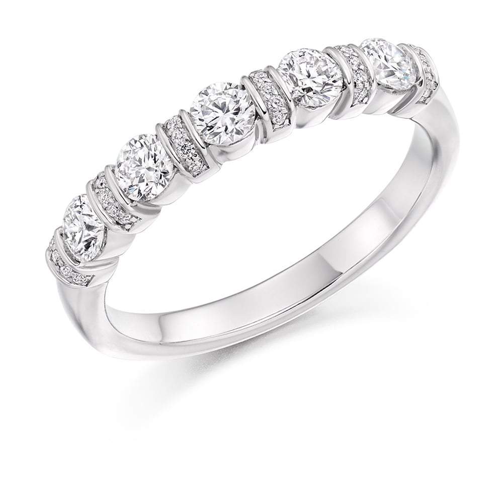 Diamond bar and grain set 1/2 eternity ring Ring Gemex platinum *  