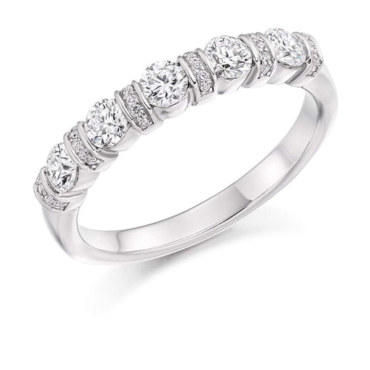 Diamond bar and grain set 1/2 eternity ring Ring Gemex platinum *  